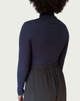 Exaggerated Mock Neck Longline in Navy