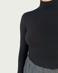 Exaggerated Mock Neck Longline in Black