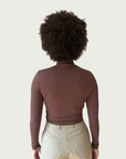 Exaggerated Mock Neck Top in Brown
