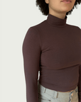 Exaggerated Mock Neck Top in Brown