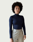 Exaggerated Mock Neck Top in Navy