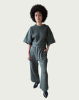 Organic Puffed Cotton Wide Leg Pant in White Sage