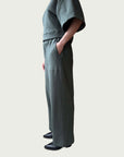 Organic Puffed Cotton Wide Leg Pant in White Sage