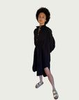 Linen Midi Shirt Dress in Black