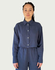 Linen Arc Button Up in Blue