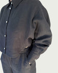 Linen Arc Button Up in Black