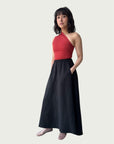 Linen Full Tempo Maxi Skirt in Black