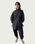 Air Loom Integral Button Up Long Shirt in Black
