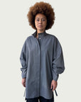 Japanese Denim Integral Button Up Long Shirt in Wet Cement