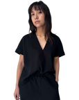 Organic Puffed Cotton Deep V in Black Silk