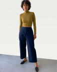 Cotton Wide-Leg Trouser in Deep Navy Blue