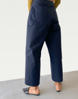 Cotton Wide-Leg Trouser in Deep Navy Blue