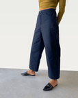 Cotton Wide-Leg Trouser in Deep Navy Blue