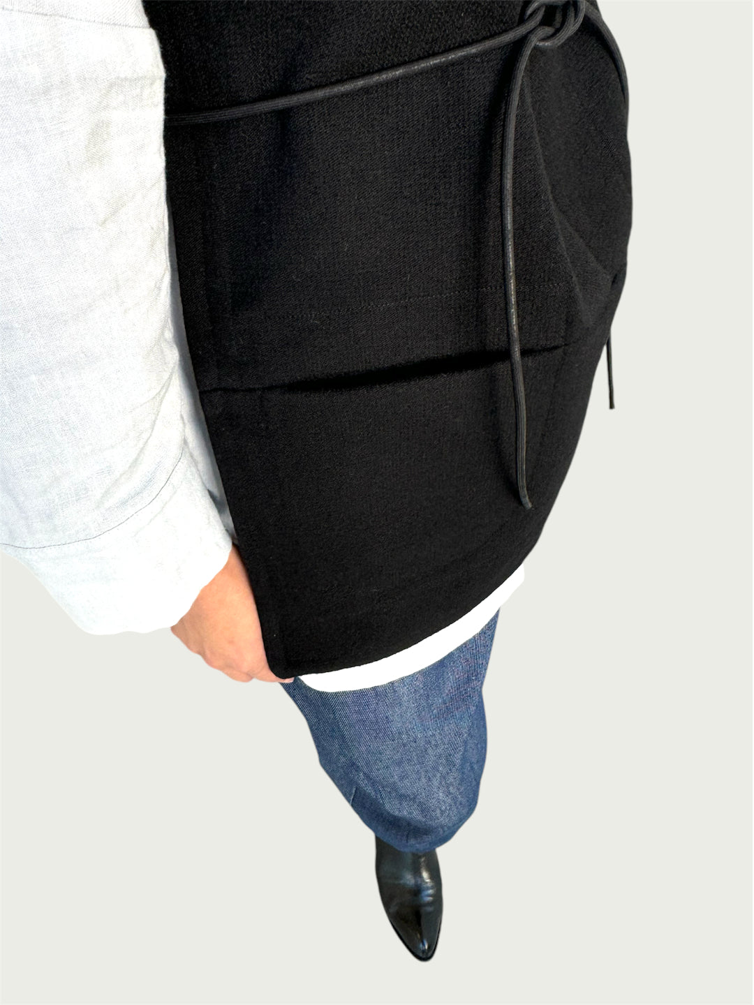 Pocketed Wool Draped Vest in Black