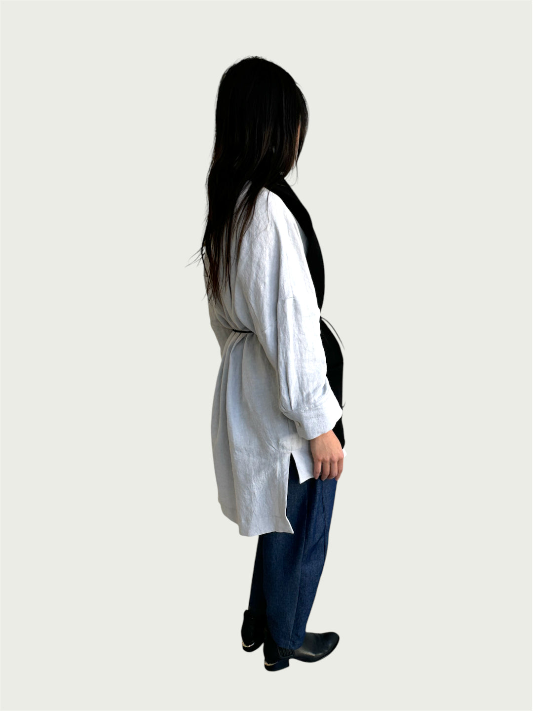 Pocketed Wool Draped Vest in Black
