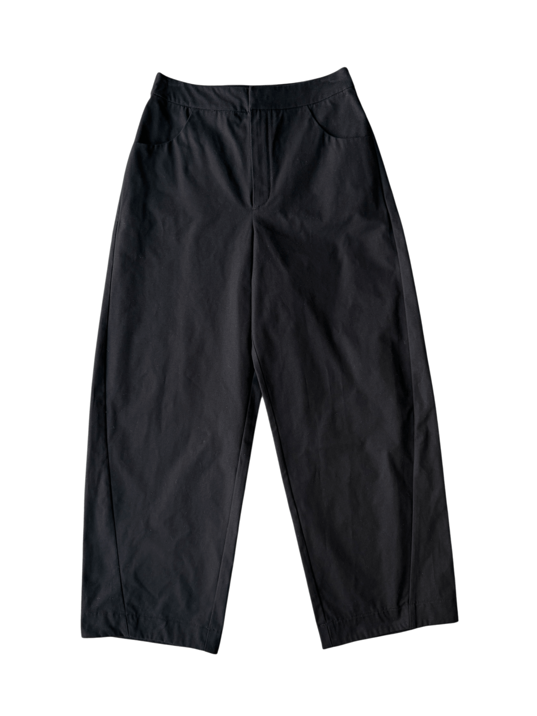 Cotton Contoured Wide-Leg Trouser in Brushed Black