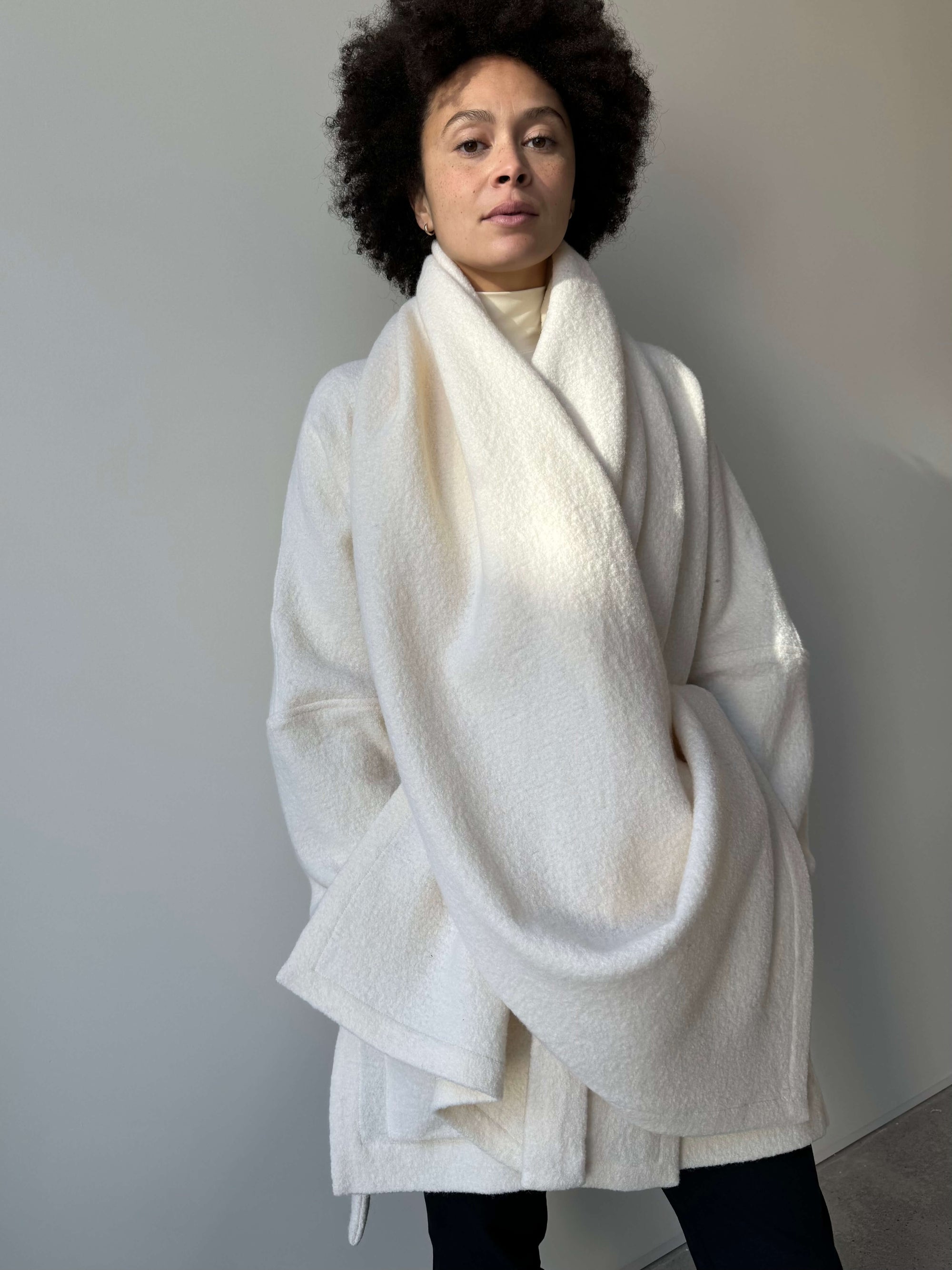 Boiled Wool Blanket Scarf in Creamy