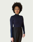 Exaggerated Mock Neck Longline in Navy