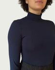 Exaggerated Mock Neck Longline in Navy