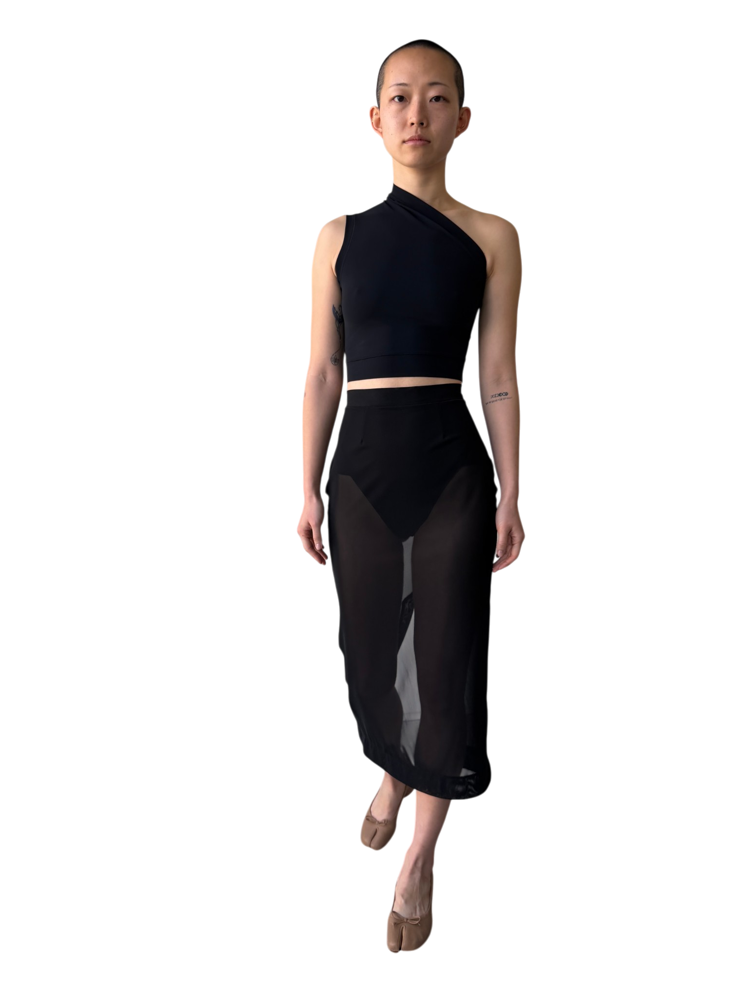 Mesh Maxi Pencil Skirt in Real Black