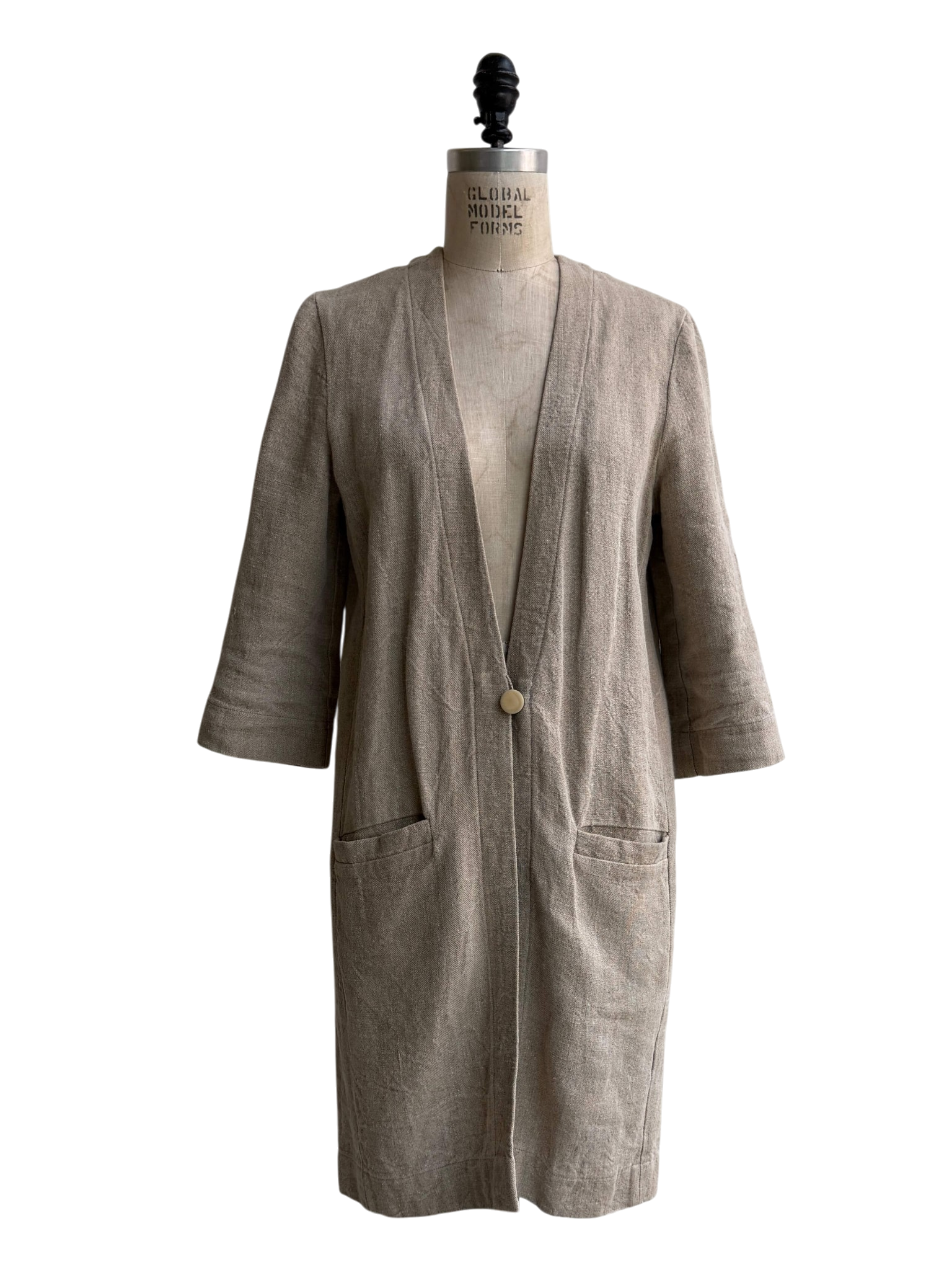 Linen Long Line Blazer in Natural, Medium / OG Price