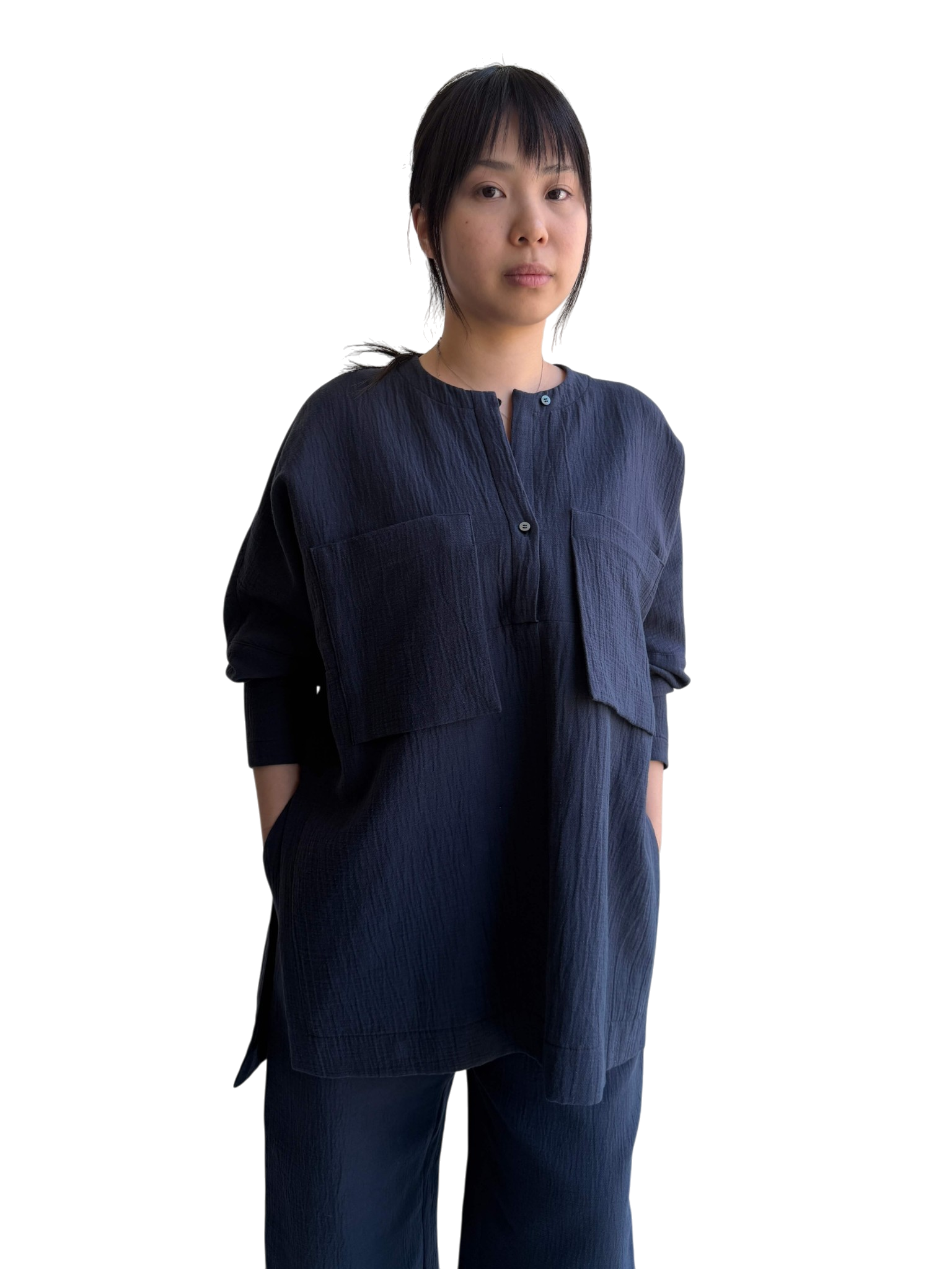Cotton Side Cut Tunic in Indigo, Medium / OG Price $220