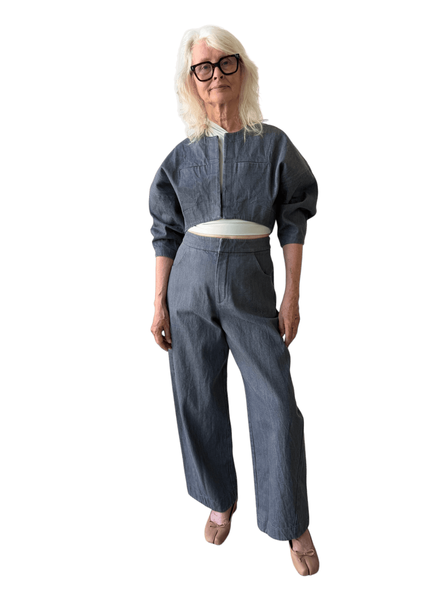 Japanese Denim Contoured Bolero Jacket in Wet Cement