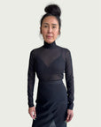 Mesh Mock Neck Top in Black
