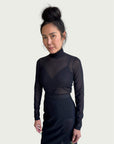 Mesh Mock Neck Top in Black