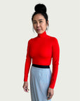 Technical Mock Neck Top in Electric Tangerine