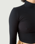 Exaggerated Mock Neck Top in Black