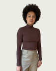 Exaggerated Mock Neck Top in Brown