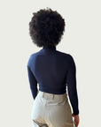 Exaggerated Mock Neck Top in Navy
