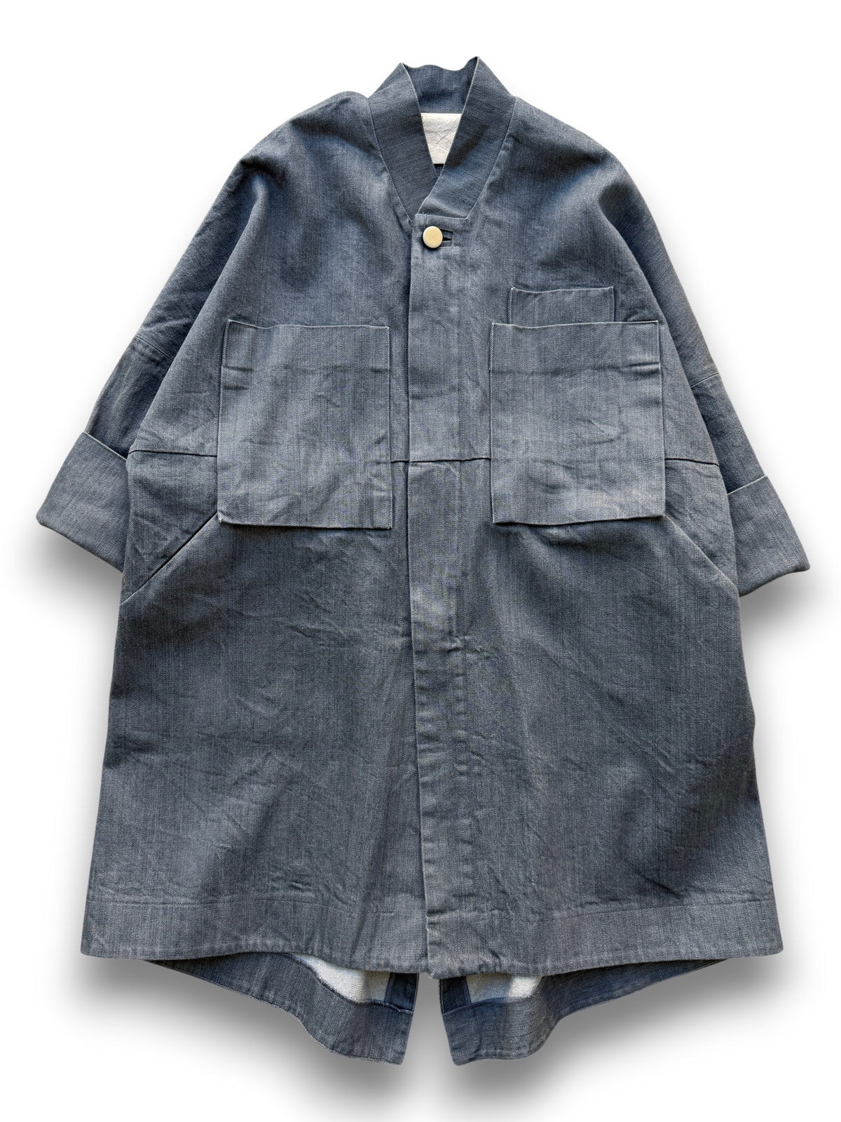 Japanese Denim Parachute Overcoat in Wet Cement
