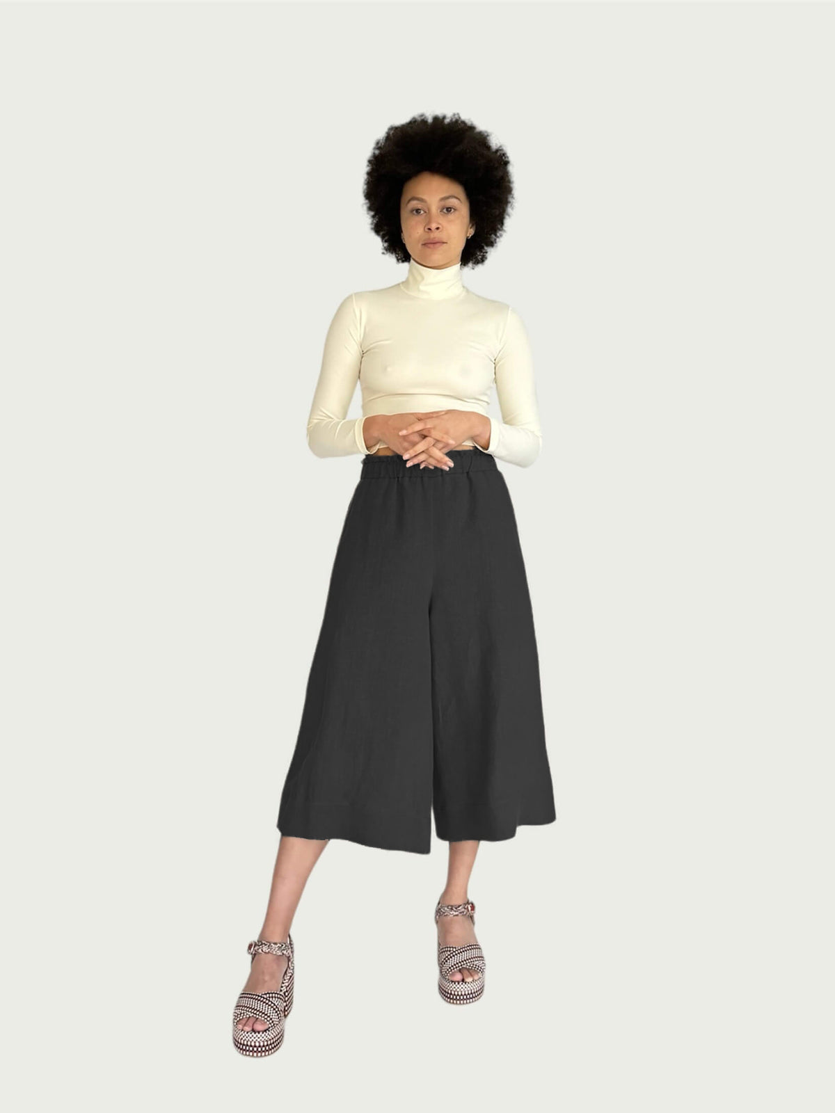 Culotte Linen Pants - Black main image 1
