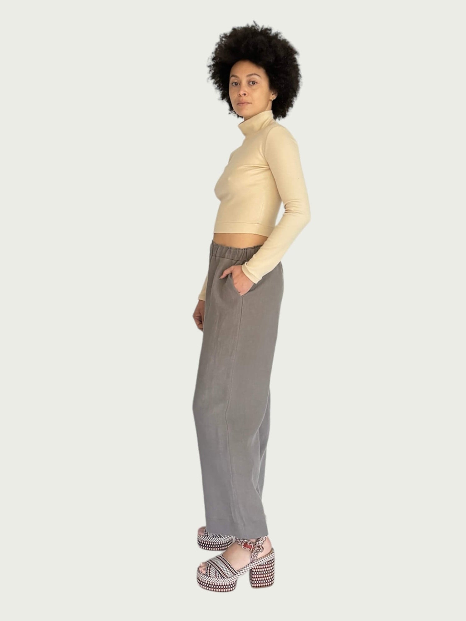 Linen Wide-Leg Pant in Grey