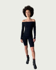 Technical Off-Shoulder Long Line in Black