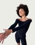 Technical Off-Shoulder Long Line in Black