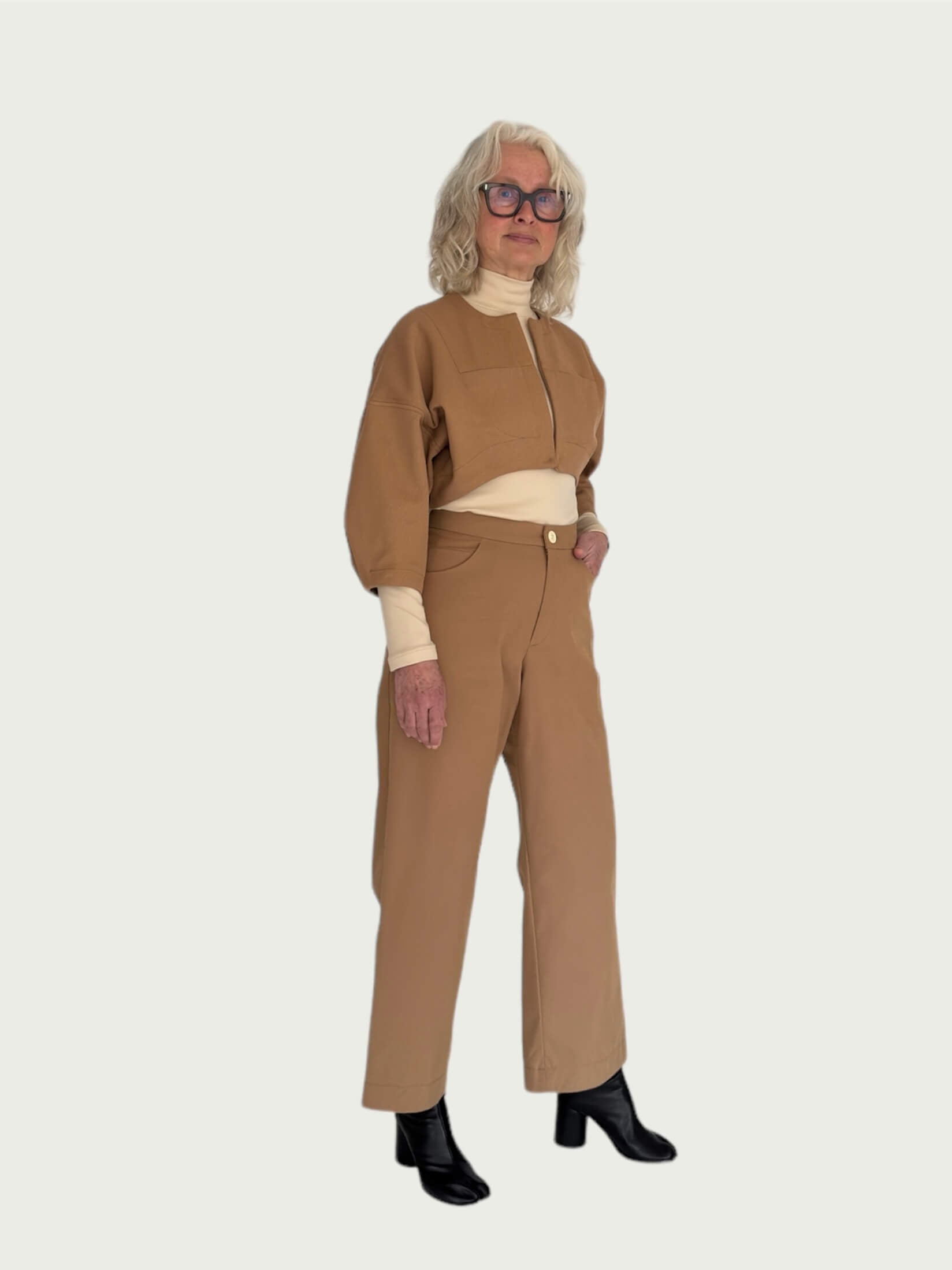 Cotton Wide-Leg Trouser in Camel