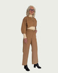 Cotton Wide-Leg Trouser in Camel