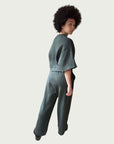 Organic Puffed Cotton Wide Leg Pant in White Sage