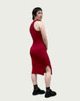 Ribbed Column Tank Dress in Raspberry