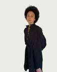 Linen Midi Shirt Dress in Black