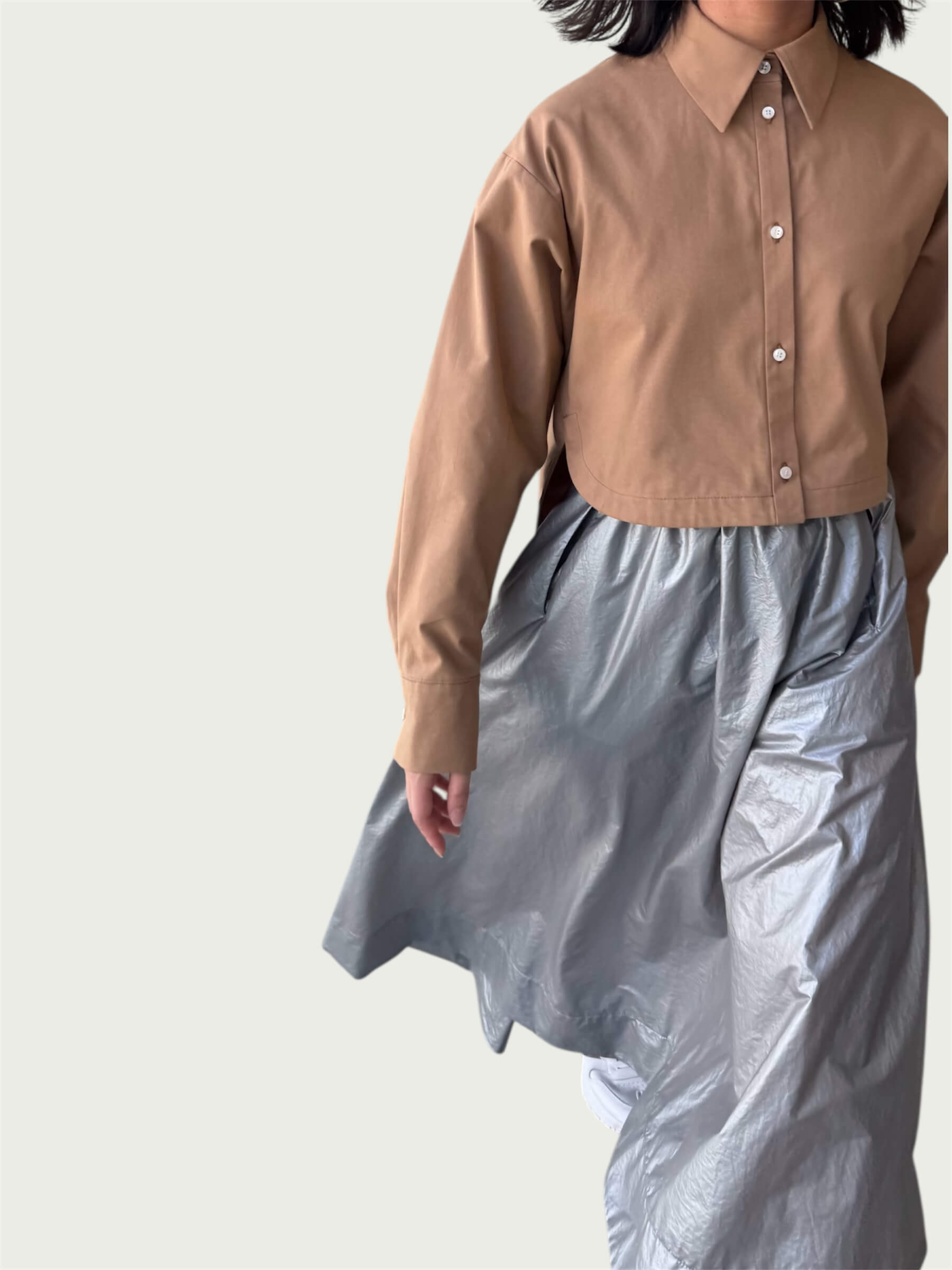 Cotton Arc Button Up in Camel