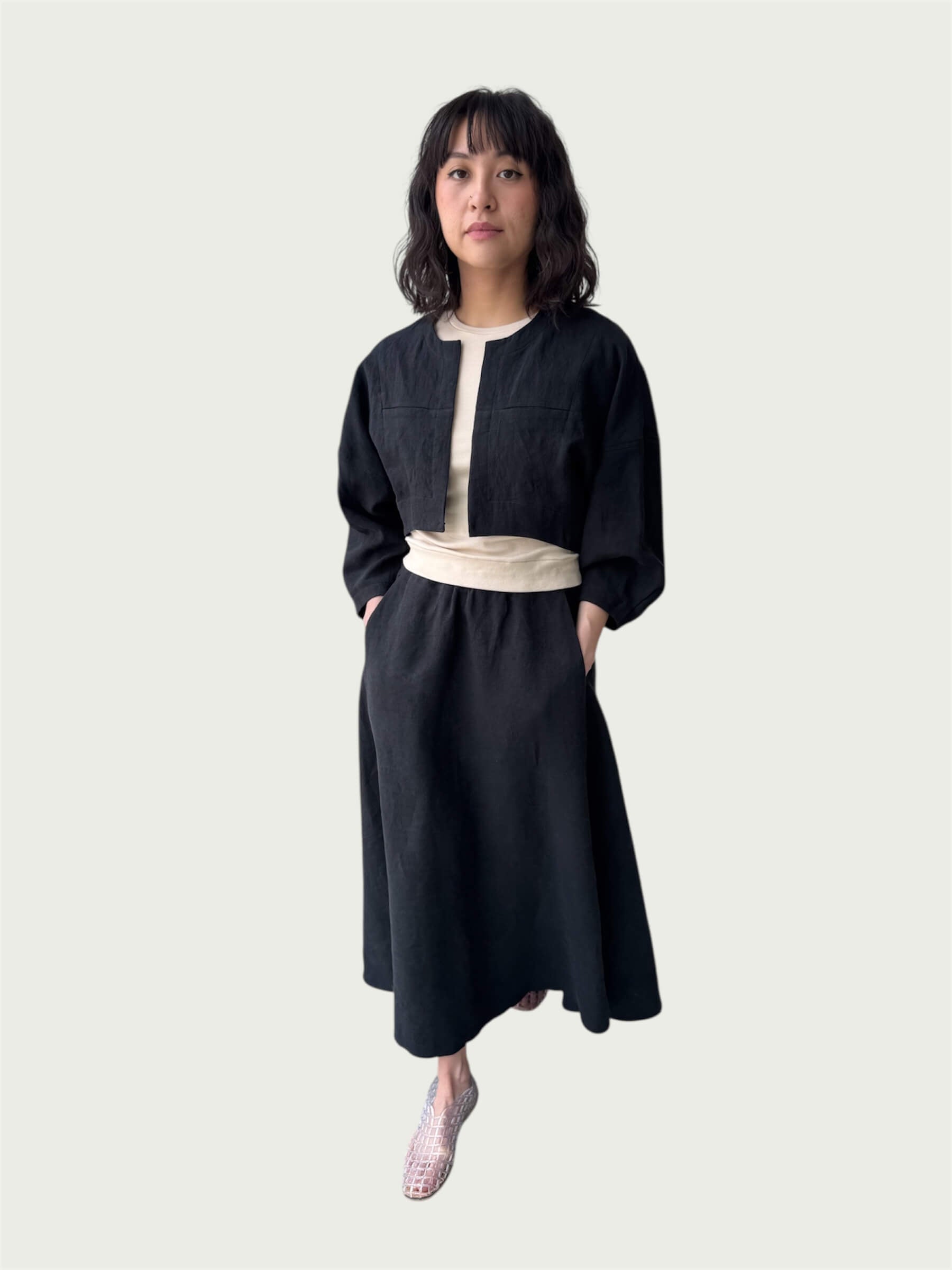 Linen Contoured Bolero Jacket in Brushed Black