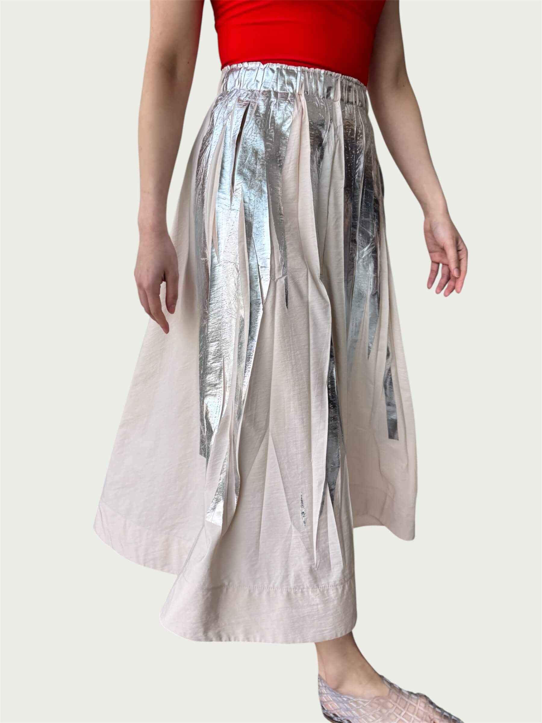 Full Tempo Maxi Skirt — Foil Form I,  Winter Peach with Silver Foil
