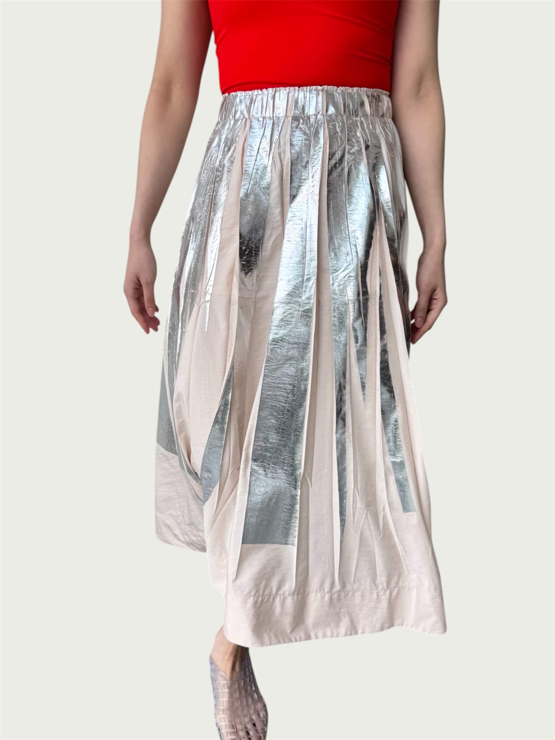 Full Tempo Maxi Skirt — Foil Form I,  Winter Peach with Silver Foil