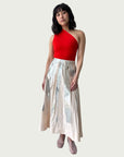 Full Tempo Maxi Skirt — Foil Form I,  Winter Peach with Silver Foil