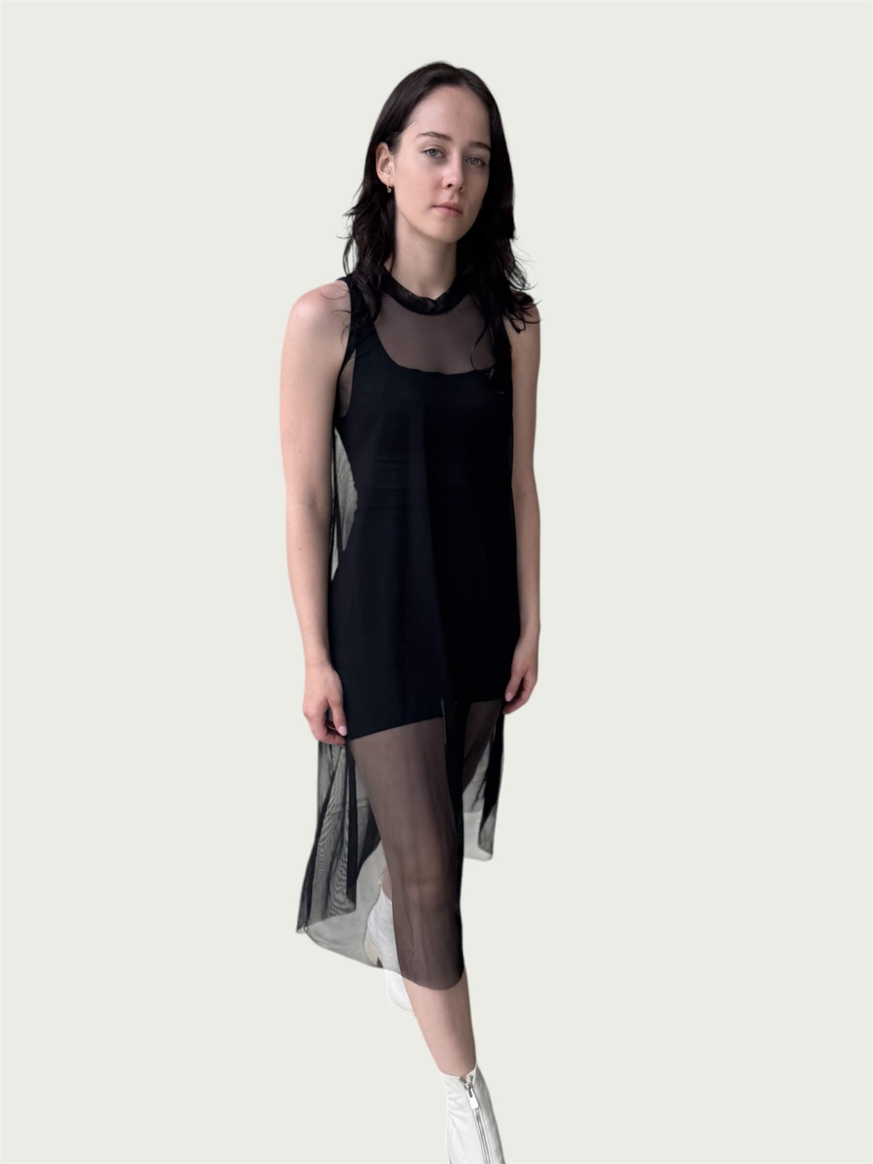 Mesh A-Frame Dress in Khol Black