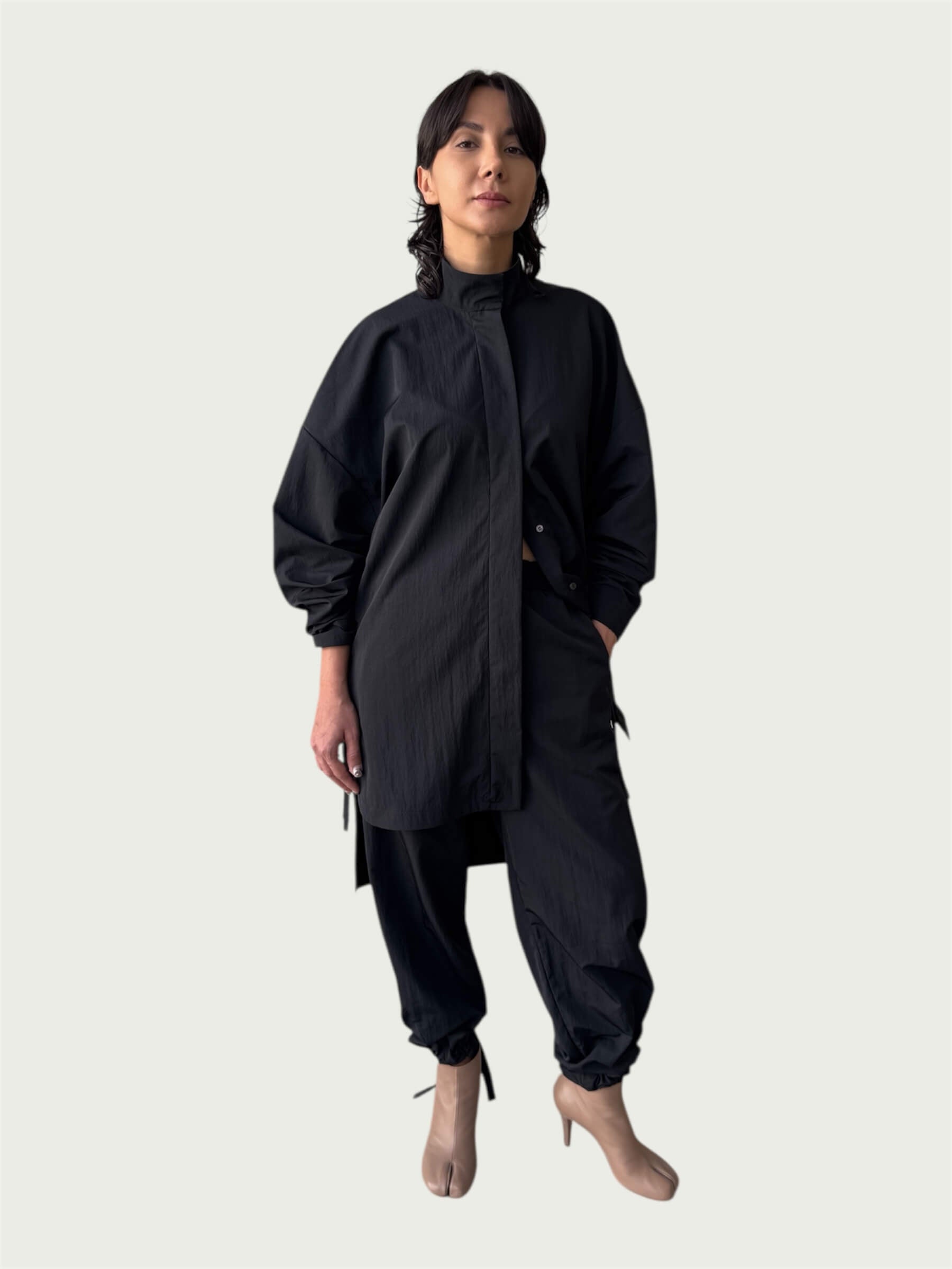 Air Loom Integral Button Up Long Shirt in Black